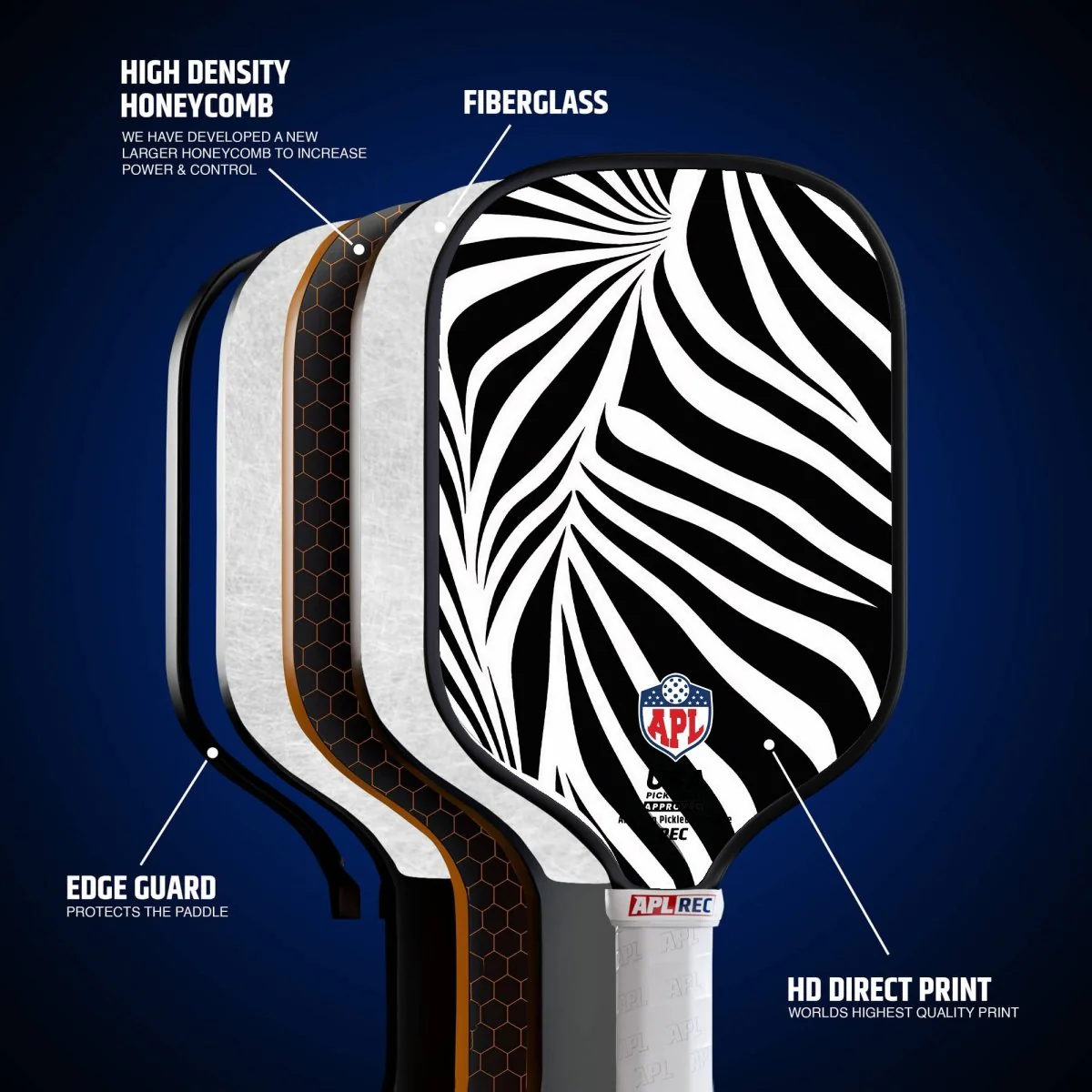 APL - White Black Patterns Pickleball Paddle | 16mm Carbon Fiber | Best Pickleball Paddles | American Pickleball League - Image 2