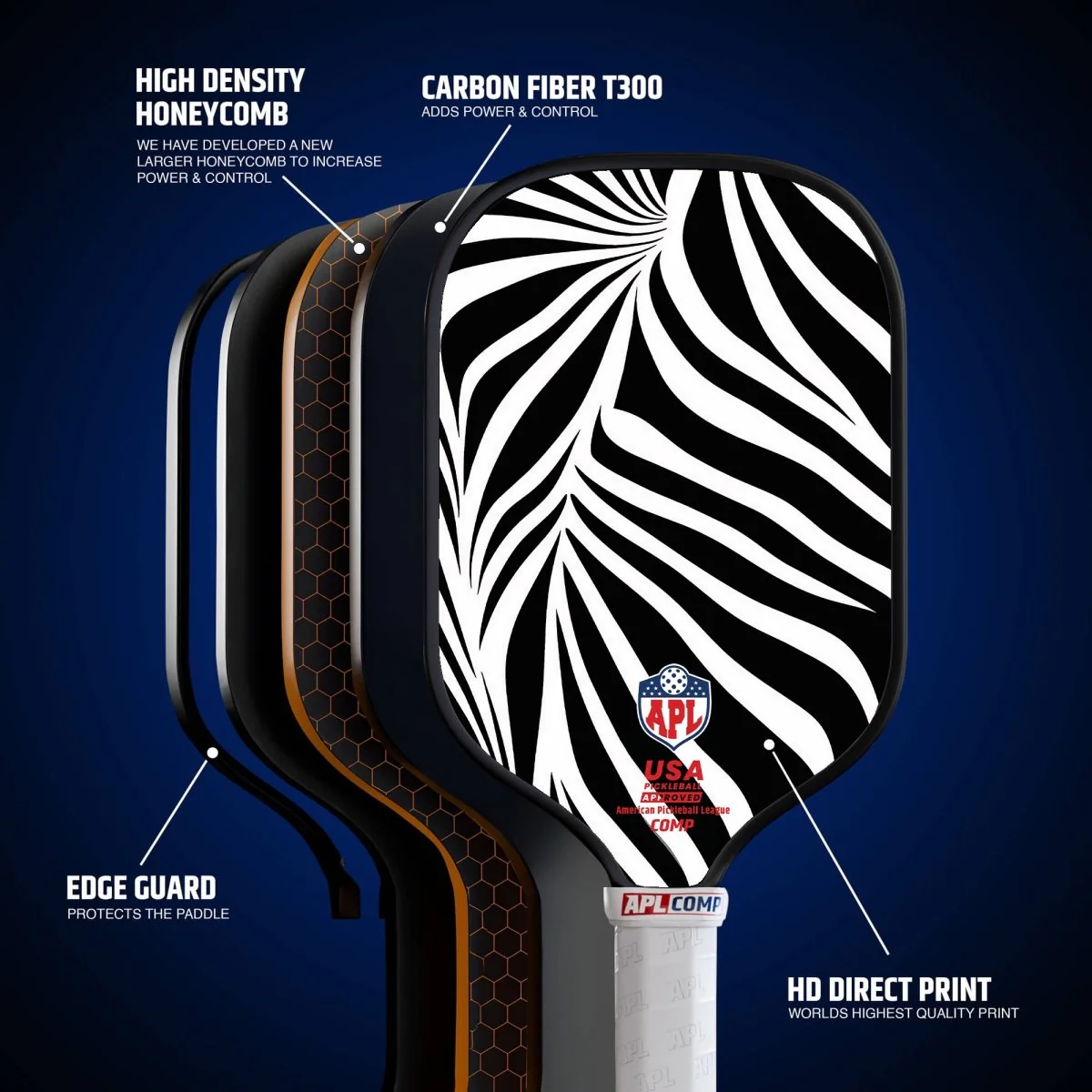 APL - White Black Patterns Pickleball Paddle | 16mm Carbon Fiber | Best Pickleball Paddles | American Pickleball League - Image 7