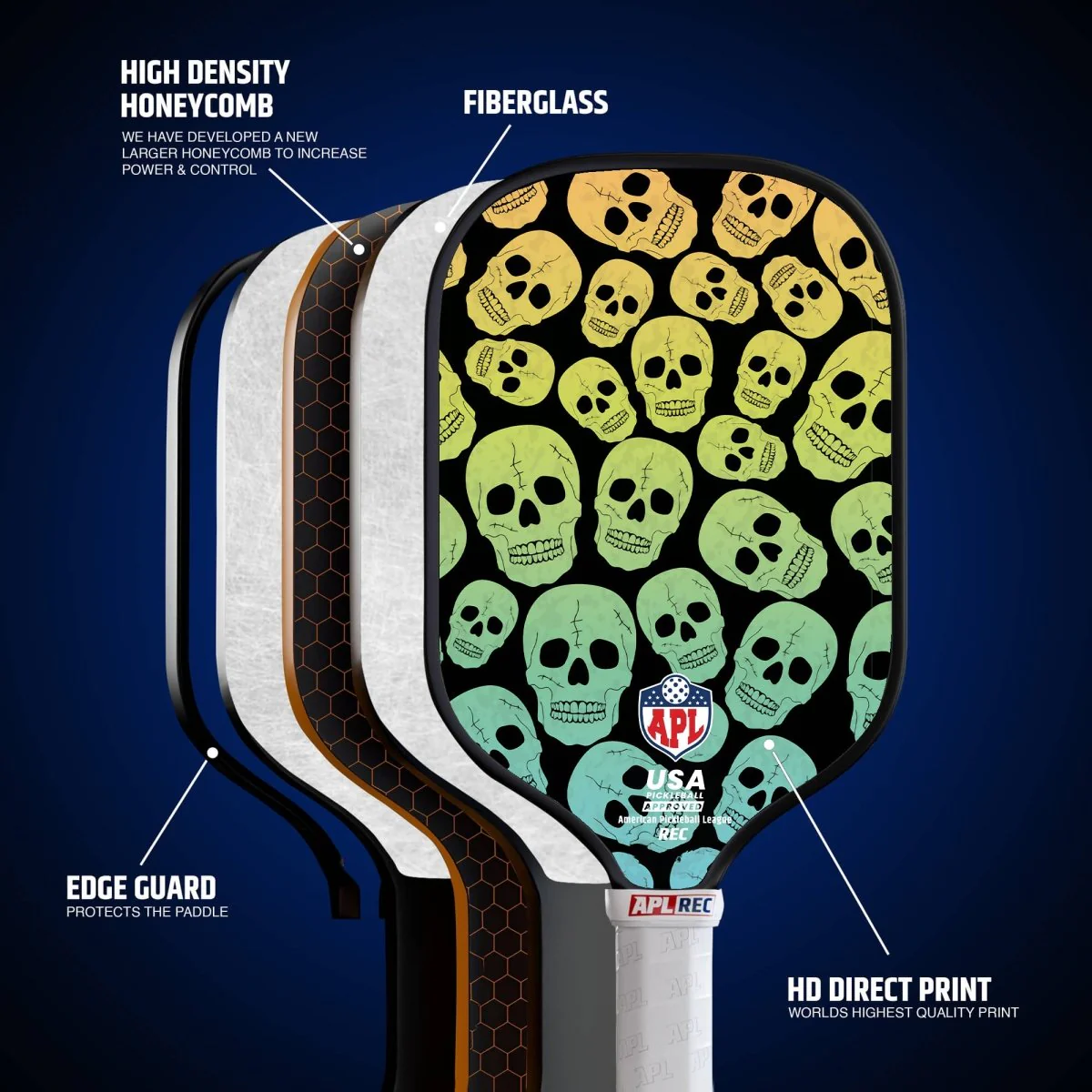 APL - Skulls Pickleball Paddle | 16mm Carbon Fiber | Best Pickleball Paddles | American Pickleball League - Image 4