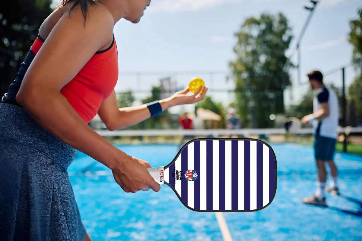 APL - White Blue Lines Pickleball Paddle | 16mm Carbon Fiber | Best Pickleball Paddles | American Pickleball League - Image 2