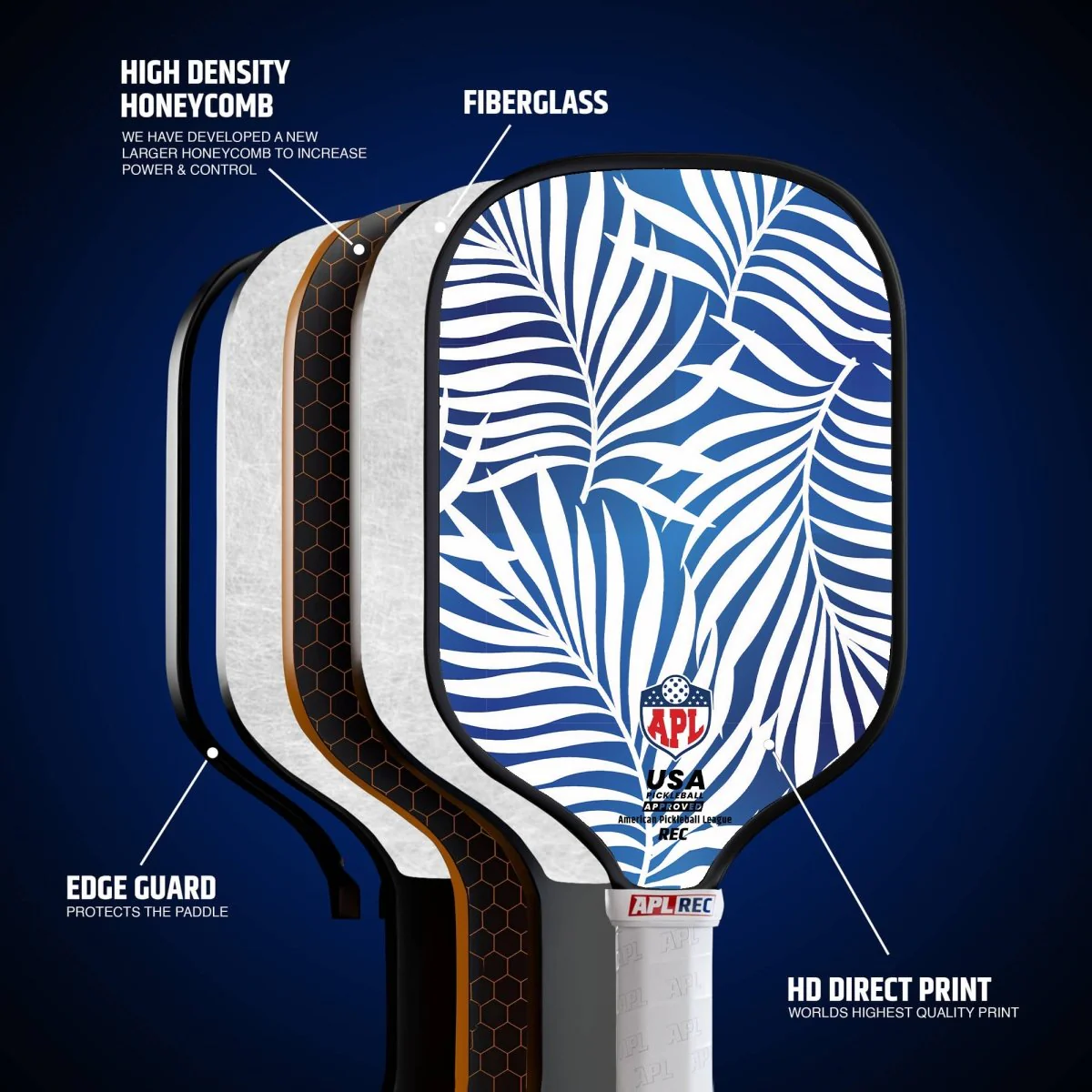 APL - White Leaves Pickleball Paddle | 16mm Carbon Fiber | Best Pickleball Paddles | American Pickleball League - Image 2