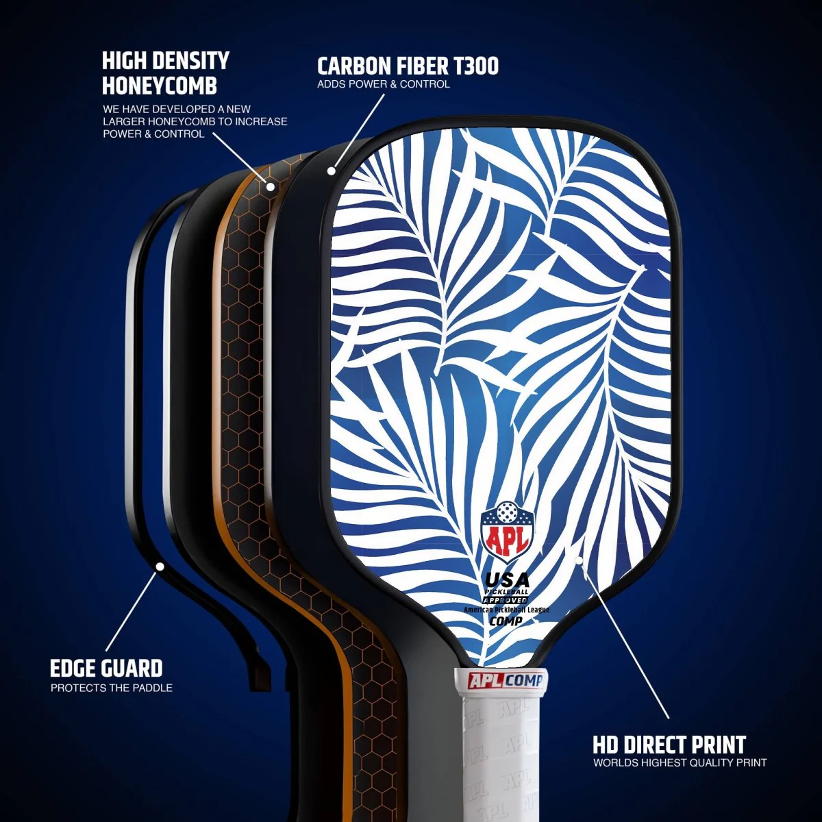 APL - White Leaves Pickleball Paddle | 16mm Carbon Fiber | Best Pickleball Paddles | American Pickleball League - Image 6