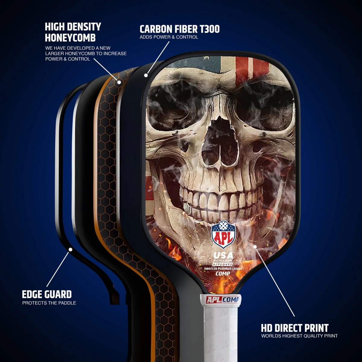 APL - Smoky Skull Pickleball Paddle | 16mm Carbon Fiber | Best Pickleball Paddles | American Pickleball League - Image 6
