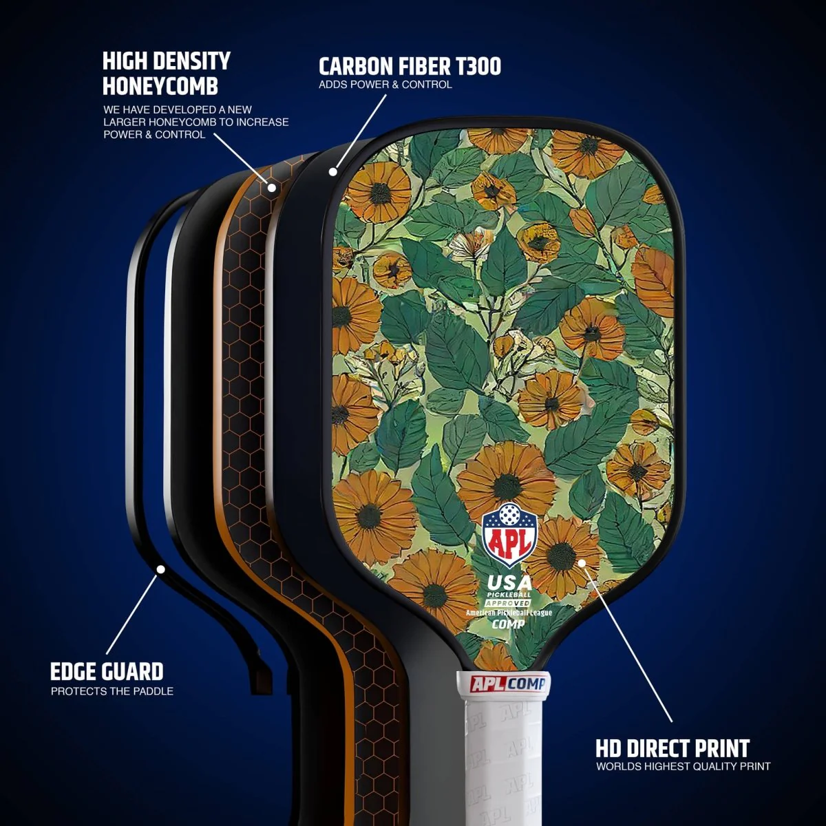 APL - Sun Flowers Pickleball Paddle | 16mm Carbon Fiber | Best Pickleball Paddles | American Pickleball League - Image 6