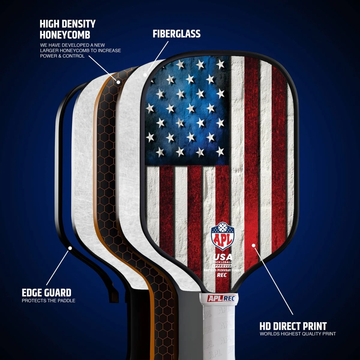 APL - US Flag Pickleball Paddle | 16mm Carbon Fiber | Best Pickleball Paddles | American Pickleball League - Image 2