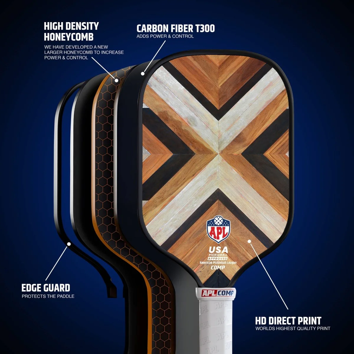 APL - Wooden Patterns Pickleball Paddle | 16mm Carbon Fiber | Best Pickleball Paddles | American Pickleball League - Image 6