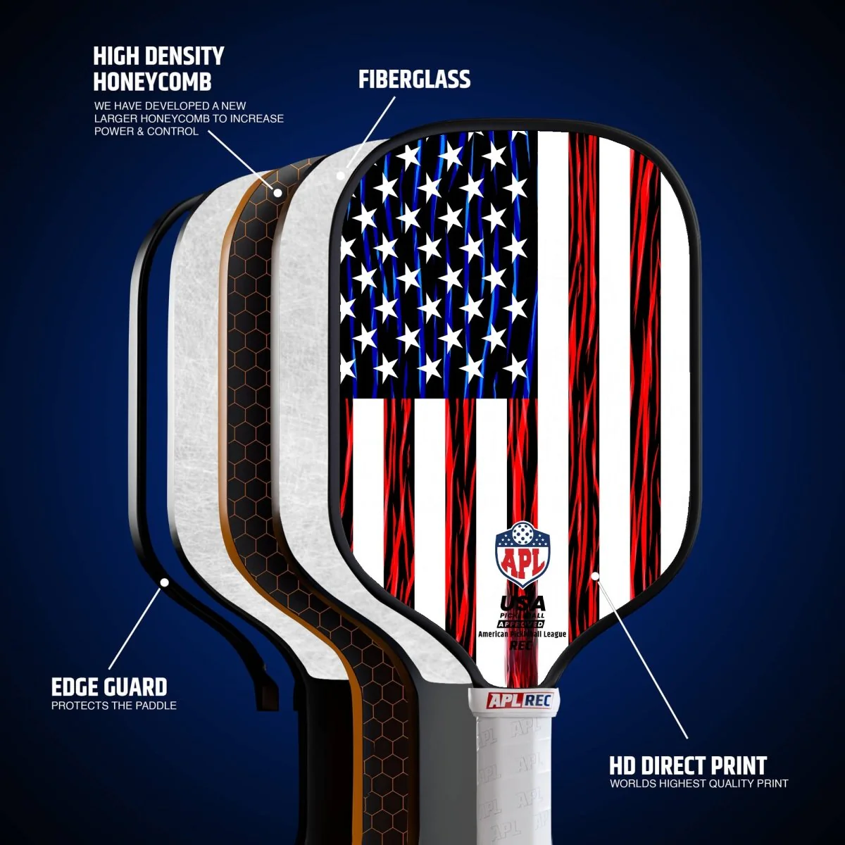 APL - US Flag Pickleball Paddle | 16mm Carbon Fiber | Best Pickleball Paddles | American Pickleball League - Image 2