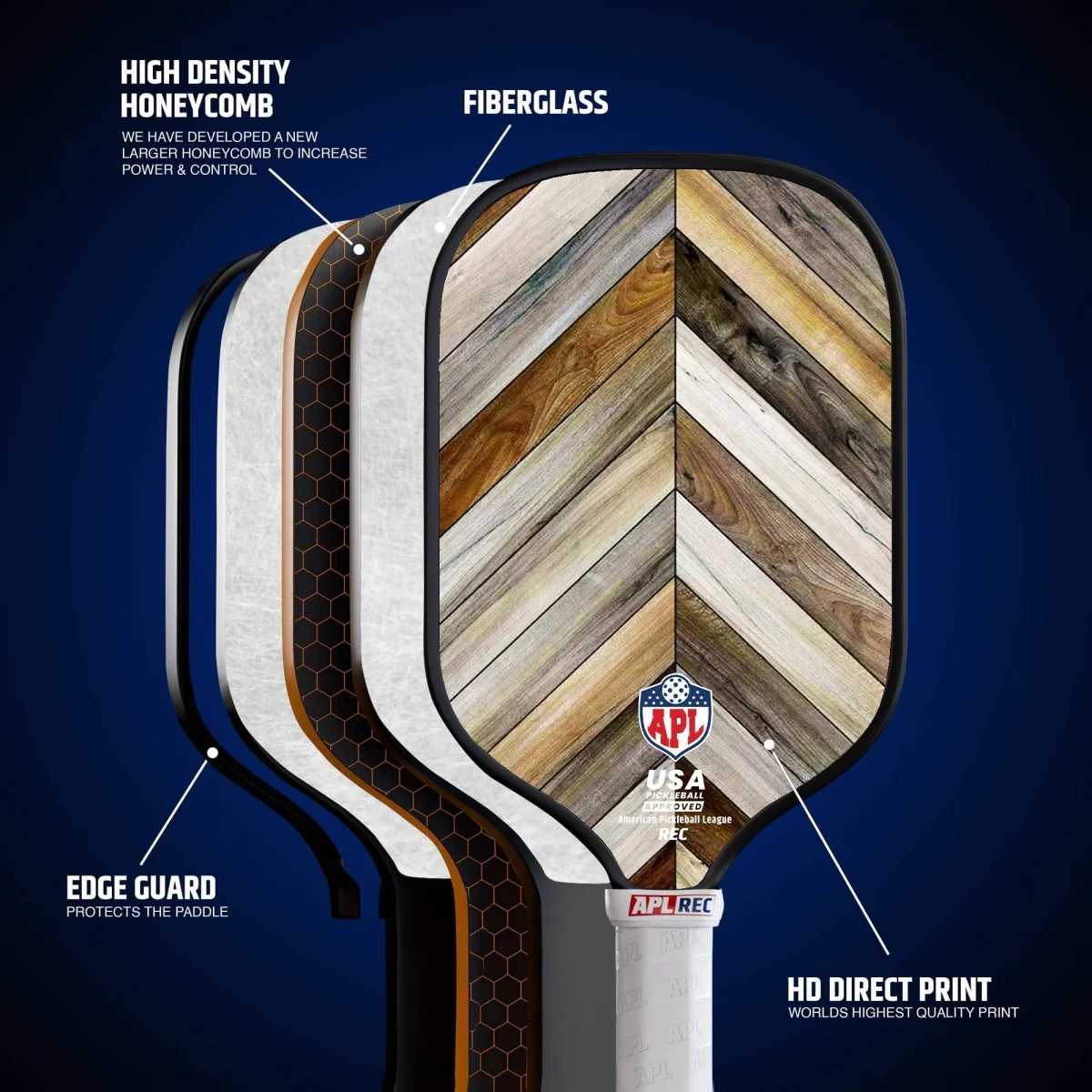APL - Wooden Patterns Pickleball Paddle | 16mm Carbon Fiber | Best Pickleball Paddles | American Pickleball League - Image 2