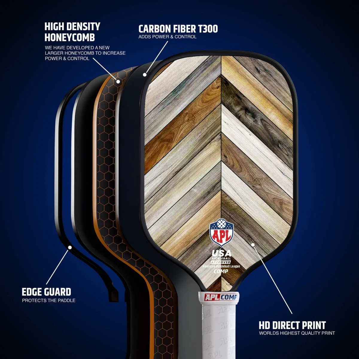 APL - Wooden Patterns Pickleball Paddle | 16mm Carbon Fiber | Best Pickleball Paddles | American Pickleball League - Image 6