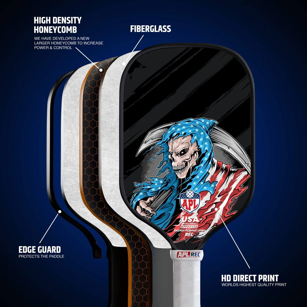 APL - Skull Flag Pickleball Paddle | 16mm Carbon Fiber | Best Pickleball Paddles | American Pickleball League - Image 2