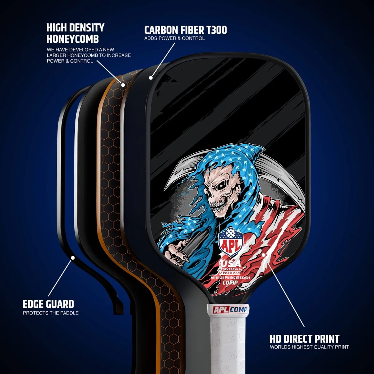 APL - Skull Flag Pickleball Paddle | 16mm Carbon Fiber | Best Pickleball Paddles | American Pickleball League - Image 6