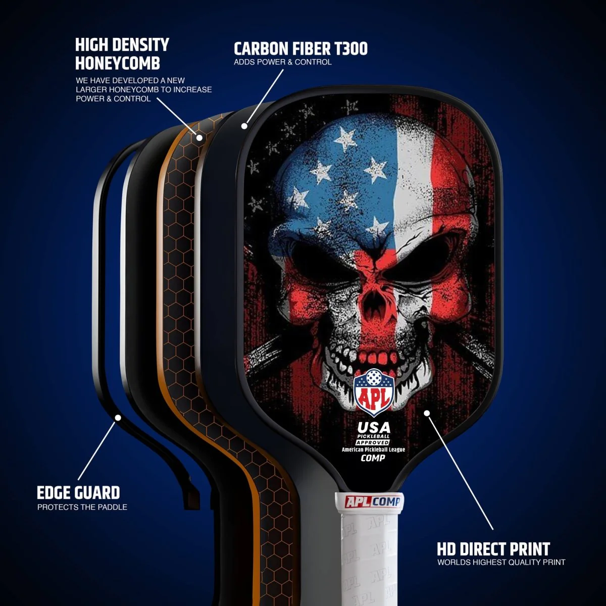 APL - Skull Flag Pickleball Paddle | 16mm Carbon Fiber | Best Pickleball Paddles | American Pickleball League - Image 6